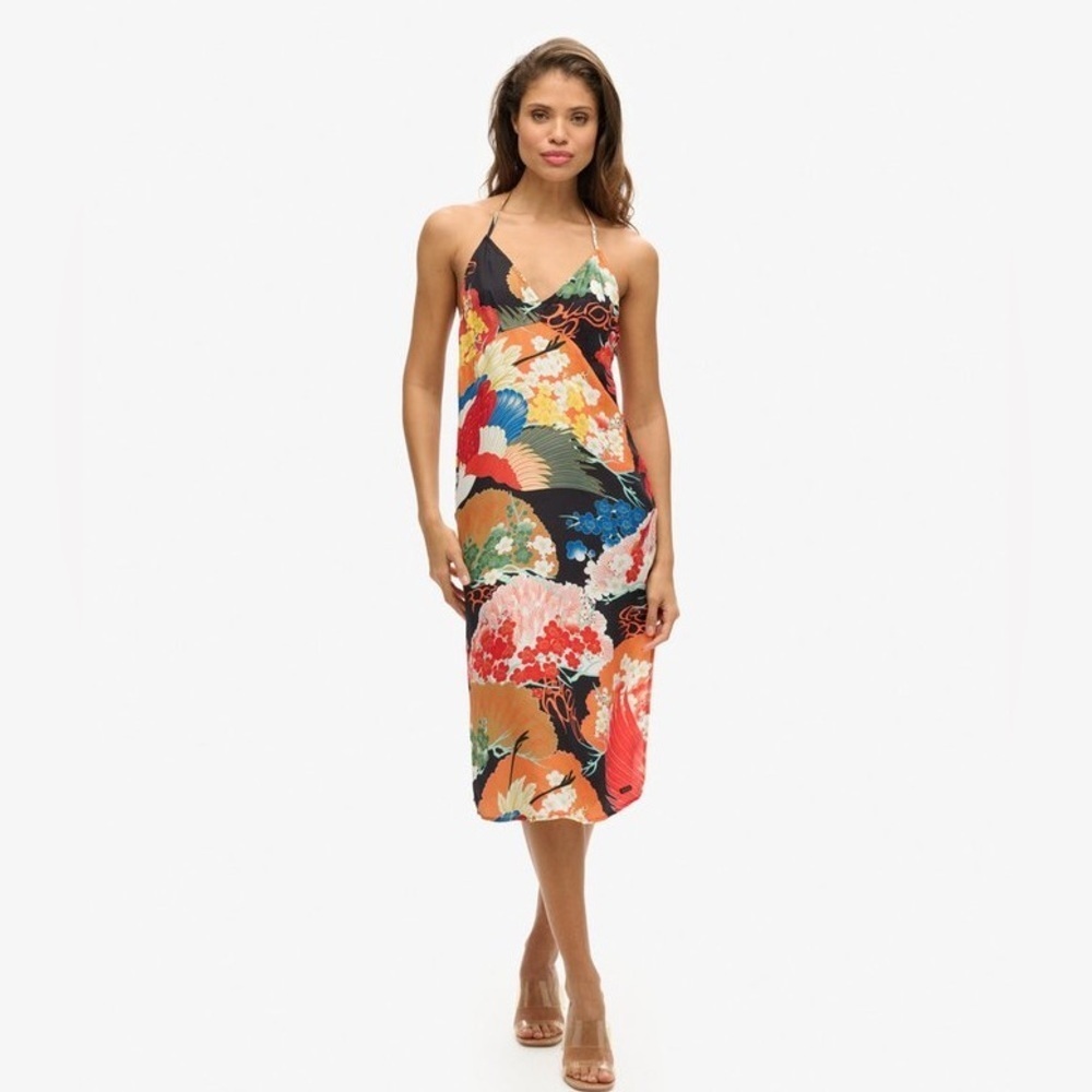 Superdry Vintage Halter Asian Inspired Slip Dress size 10 Large